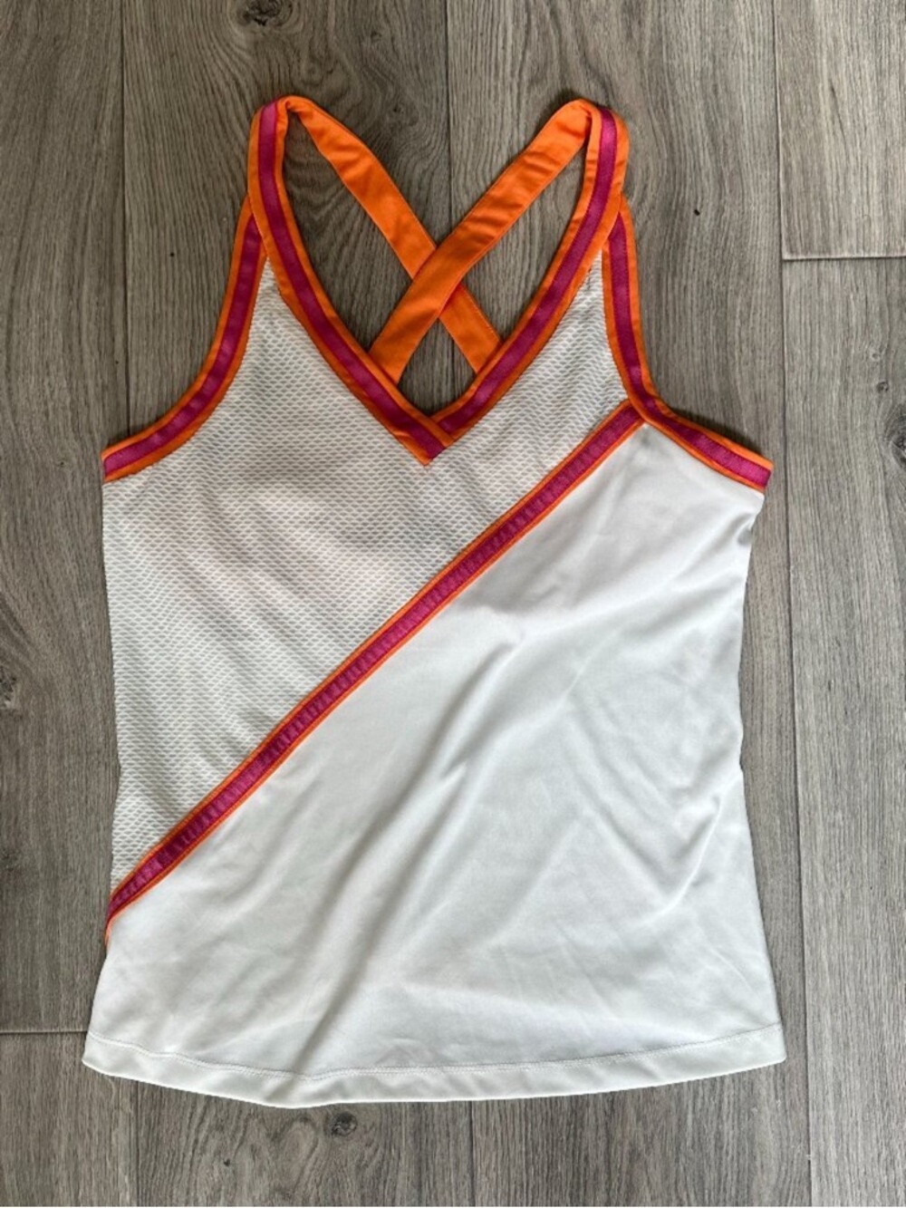 Women's White Athletic Tank with Orange & Pink Trim